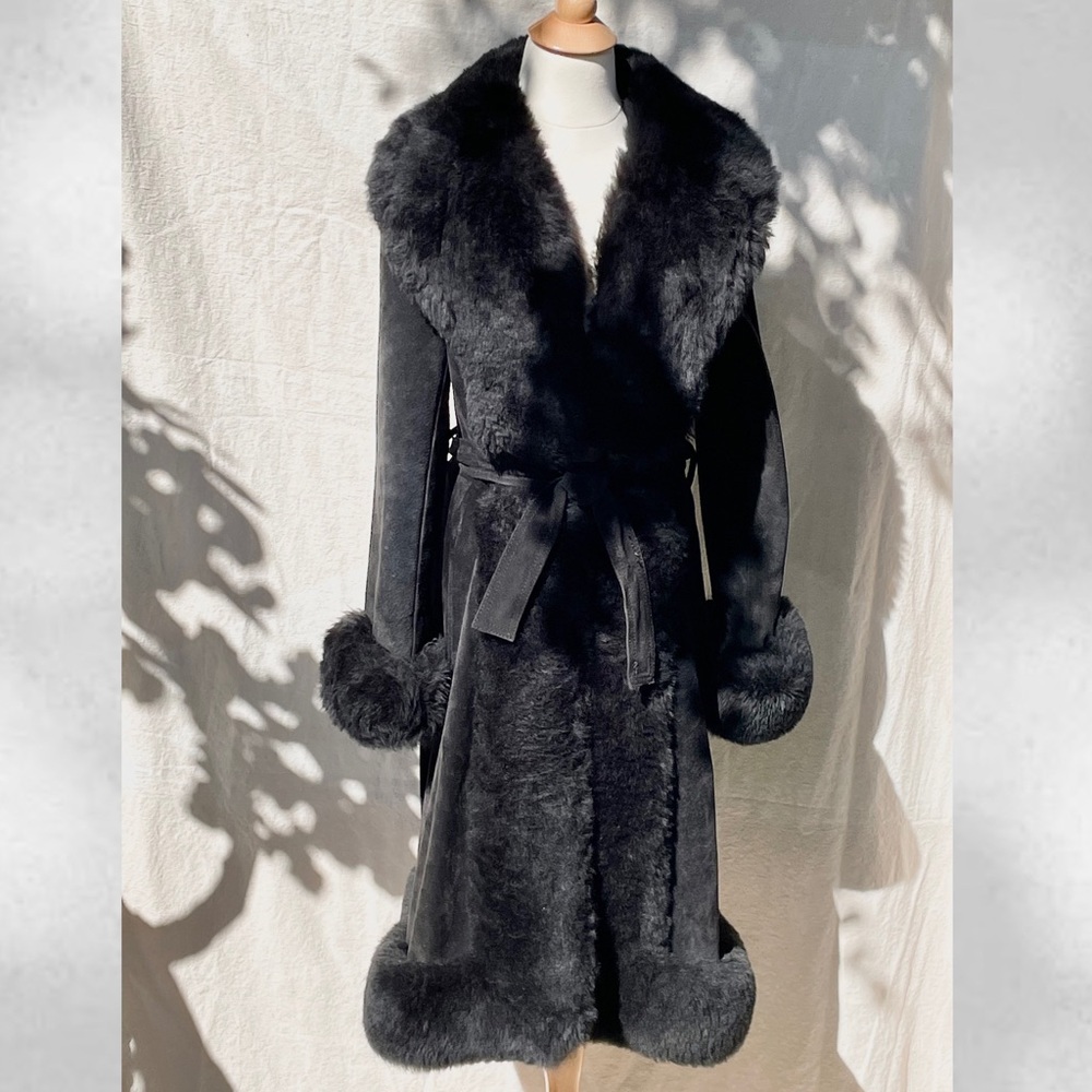 **SALE 10/5-6**Black leather and Fur Trimmed Penny Lane Coat